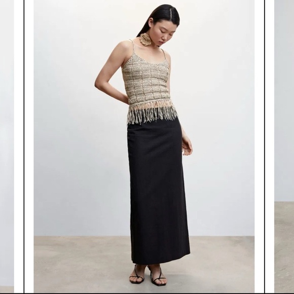 Mango Tops - 🌟 MNG Flavita Fringe Detailed Crop Top threaded and knitted gray tank size XXL